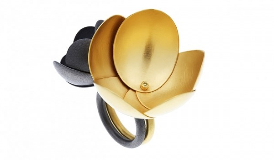 Silver Ring "BLOSSOMS" 18ct Gold With Diamonds